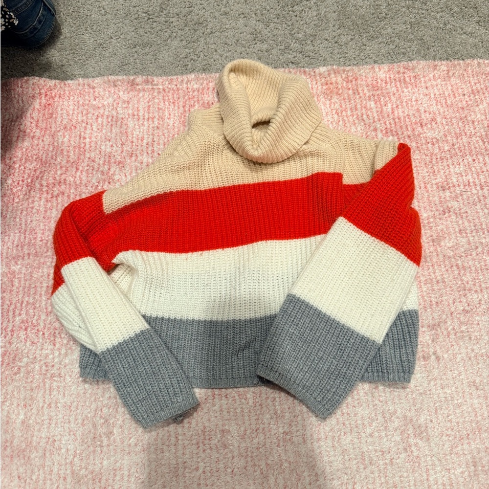 Colorblock Cropped Turtleneck Sweater